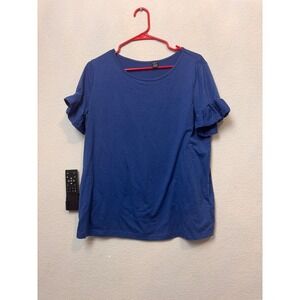 SHEIN‎ Women's Blue Ruffle Sleeve Round Neck T-Shirt Casual Top Size L